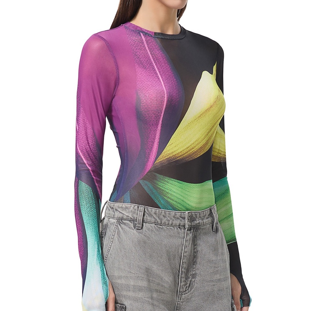 AFRM Pink and Yellow Graphic Long Sleeve Bodysuit